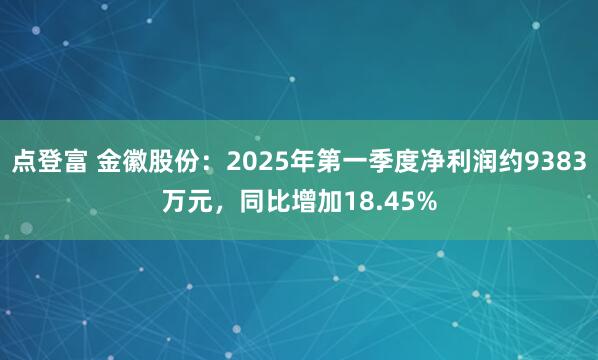 点登富 金徽股份：2025年第一季度净利润约9383万元，同比增加18.45%