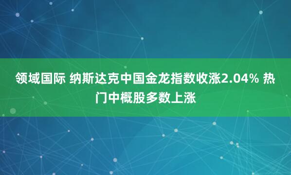领域国际 纳斯达克中国金龙指数收涨2.04% 热门中概股多数上涨
