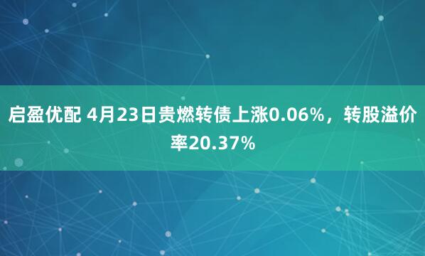 启盈优配 4月23日贵燃转债上涨0.06%，转股溢价率20.37%