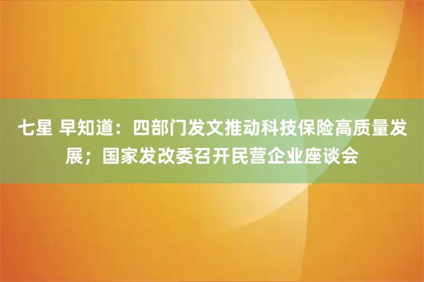 七星 早知道：四部门发文推动科技保险高质量发展；国家发改委召开民营企业座谈会